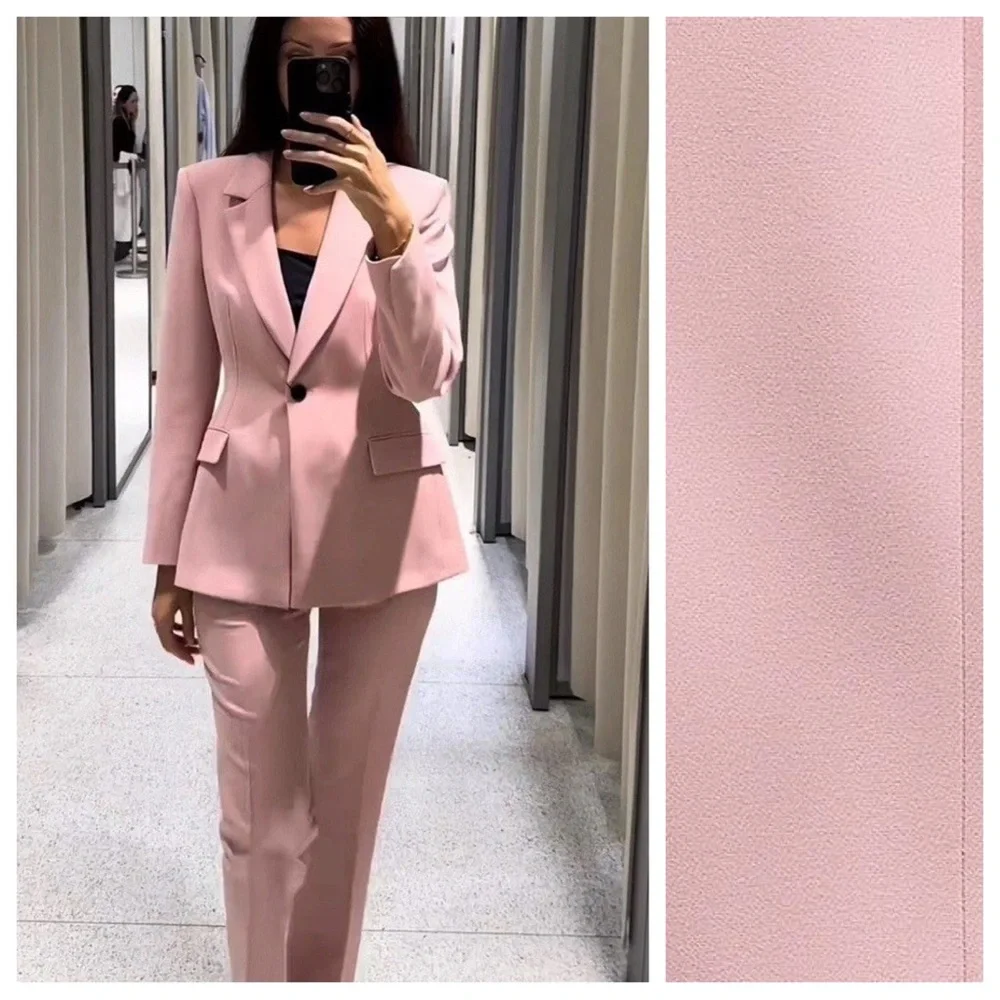NWOT. Zara Pink Viscose Blend Fitted Tailored Blazer. Size XL. - Picture 4 of 11